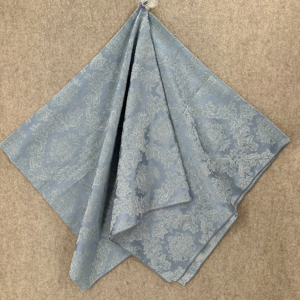 VTG Blue Damask Jacquard Floral‎ Scroll Fabric Tablecloth 48
